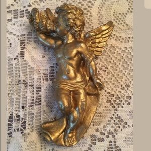 Vintage Plaster Cherub Angel Conch Shell